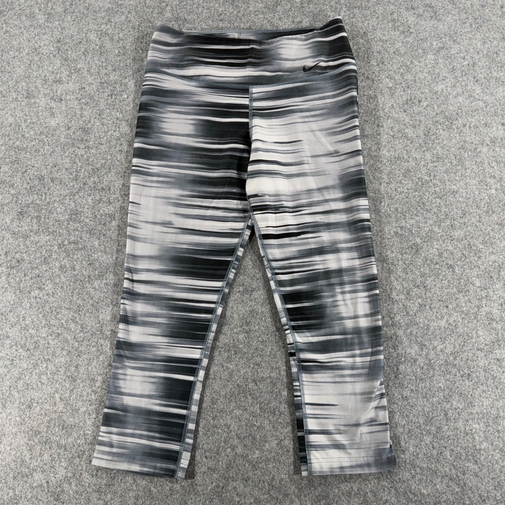 Nike Dri-FIT Legend Capri Pants Black White Striped Leggings Small